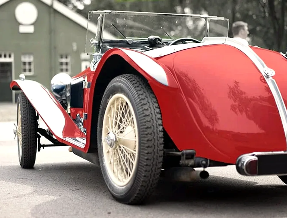 A classic European car in for work inside the Atelier Automotive workshop